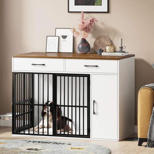 Large Wooden Dog Crate with Drawers