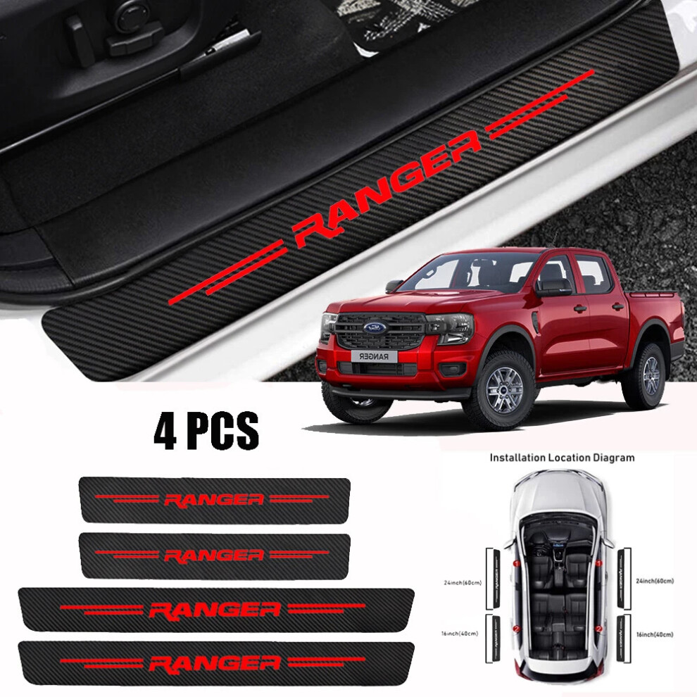 4Pcs For Ford Ranger Door Sill Plate Scuff Anti Scratch Sticker Protector Red 4069369444920