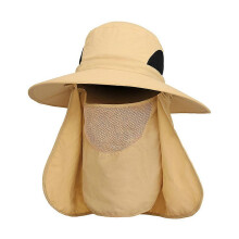 (Khaki)Wide Brim Sun Hat with Neck Flap UV Protection