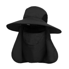 (Black)Wide Brim Sun Hat with Neck Flap UV Protection
