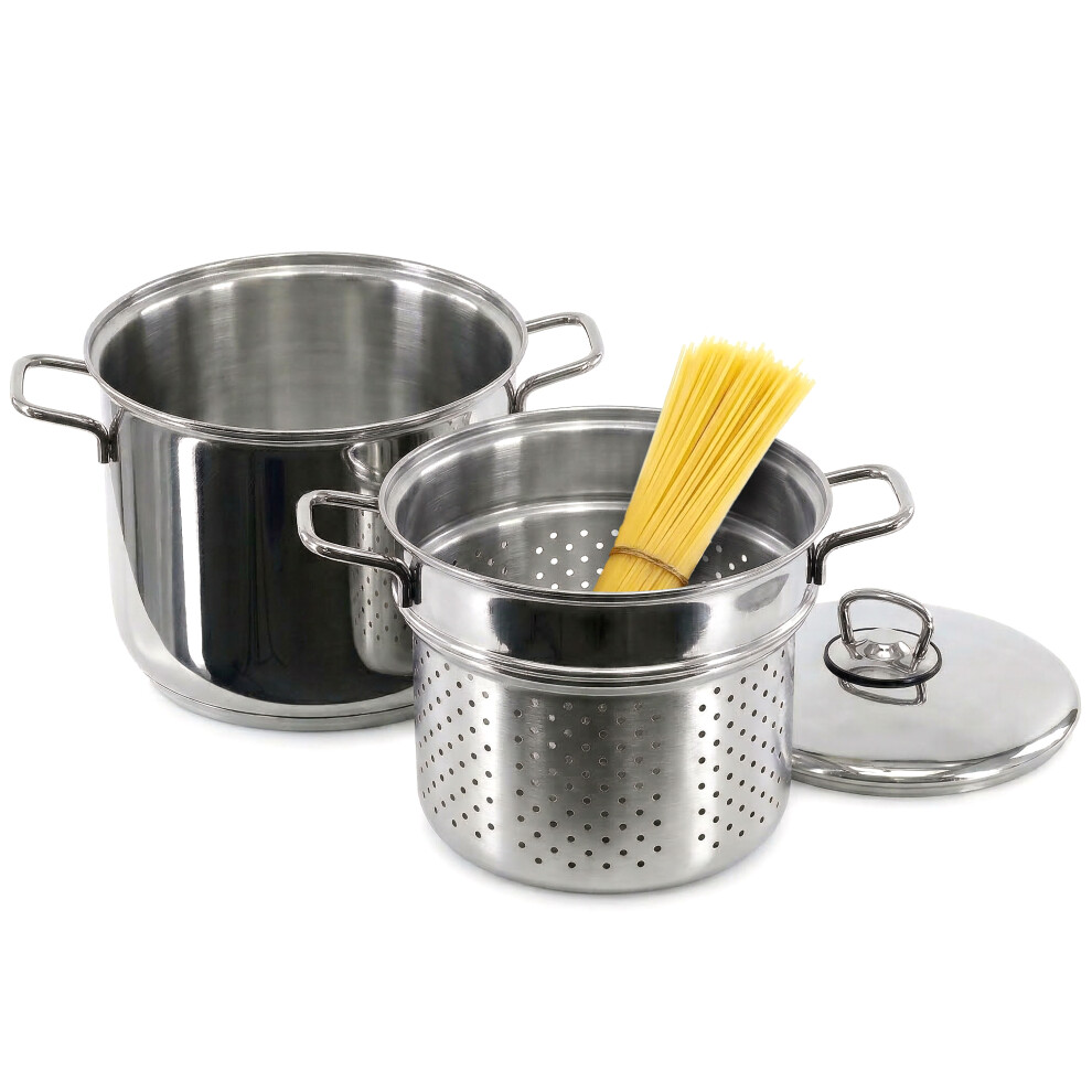 GEEZY Stainless Steel Spaghetti Pasta Pot Pan Strainer Set Stockpot Induction Base