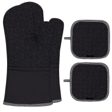 Oven Gloves and Pot Holder Set, 4-Piece, Heat Resistant, Quilted Cotton Lining Non-Slip Silicone for Baking, Grilling, Cooking