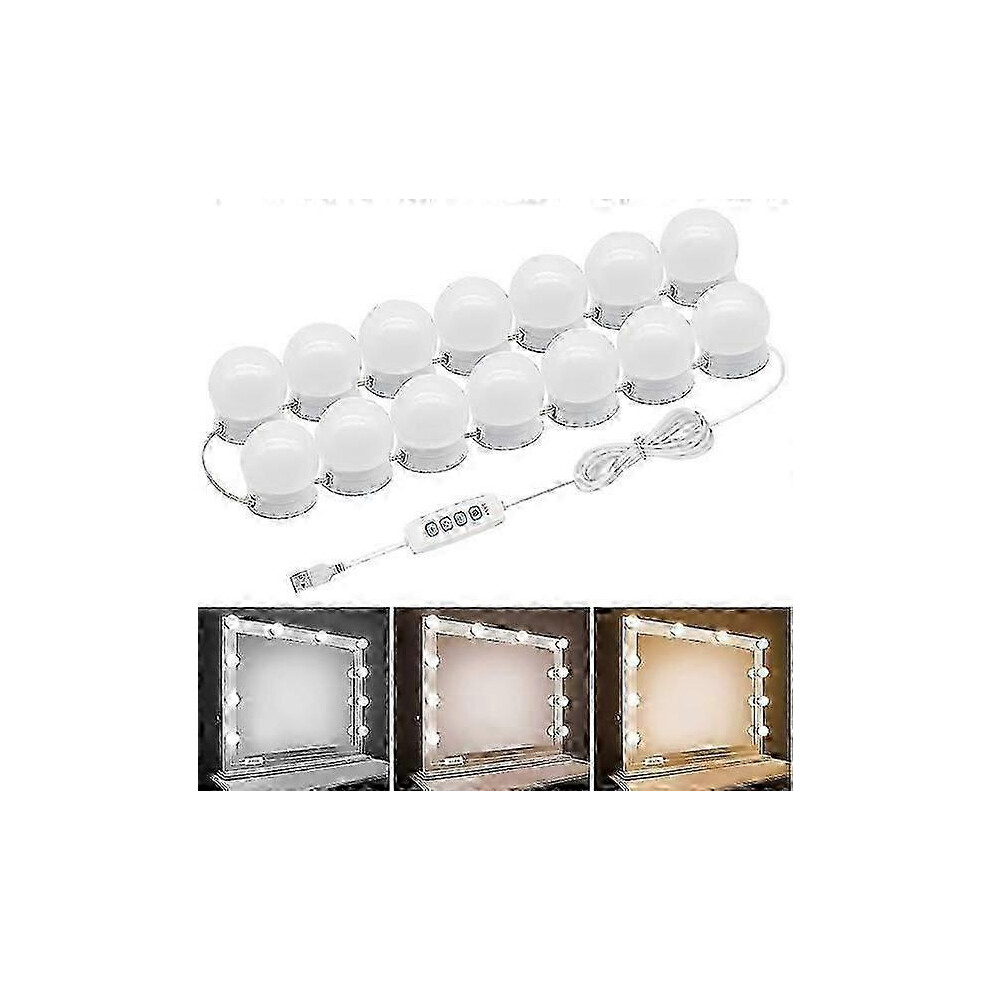 LED Makeup Mirror Light 14 Bulbs with 3 Color Temperatures 10 Brightness Levels, Hollywood Style Vanity Light for Uniform Illumination