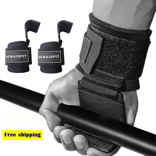 Weightlifting Hooks 2-Pack, Adjustable Nylon SBR Rubber Handles for Pull-Ups, Deadlifts, Back Training - Black 2