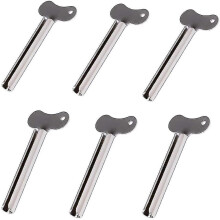 Tube Squeezer 6-Piece Metal Key Shaped Roller for Toothpaste Paint Tubes, Silver Aluminium Alloy, Washable Reusable