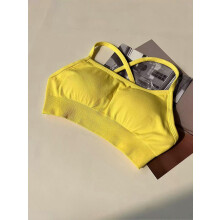 (M,Yellow)Seamless Cross Sports Bra,Gym Top Women Training Running Yoga Bra Stretch  Sports Underwear Fitness Workout Tank Tops