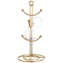 Verguld bekerhouder met 6 haken, ruimtebesparende metalen keukenorganizer voor kopjes en theemokken.