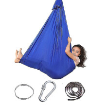 Amaca sensoriale elastica blu royal, 150 cm x 280 cm, 100% nylon, per uso interno ed esterno, ideale per terapia e relax.