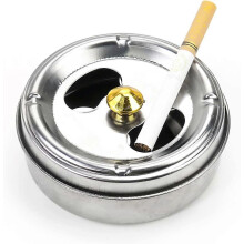 Stainless Steel Ashtray with Rotating Seal Lid, Windproof and Smokeless Design, Large Capacity for Cigarettes, Portable for Indoor Outdoor Use