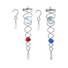 Rotating Wind Chime Ornament Two-Piece Set, Red Blue, Stainless Steel Spiral with Crystal Gazing Ball for Garden Home Decor