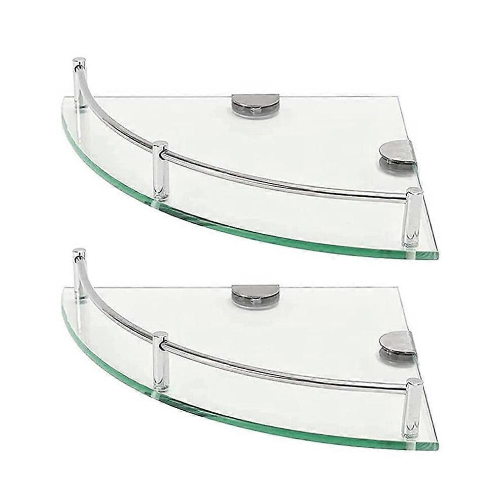 Bathroom Glass Corner Shelf, 2-Tier 24X24cm, Floating Space Saving Shelf For Kitchen Living Room Balcony Corner Organiser 6901508301399
