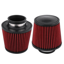 Universal 76mm High Flow Round Cone Air Filter - Reusable Red Cotton Intake