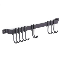 17 Inch Kitchen Rail with 10 Hooks, Wrought Iron Wall Rail for Utensils, Farmhouse Rustic Design, Wall Mounted Organiser for Kitchen