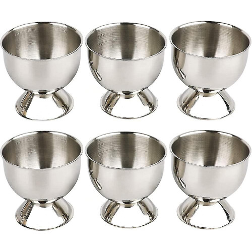 Stainless Steel Egg Cup Set, 6 Piece with Spoons, Durable Boiled Egg Holder, Stackable for Easy Storage, Breakfast Tableware