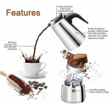Italiaanse French press koffiemaker voor 12 kopjes, geschikt voor gas- en inductiekookplaten, gemaakt van duurzaam roestvrij staal.