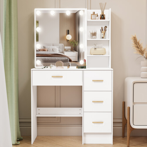 4-Drawer Dresser Desk Vanity Table with LED Mirror 1