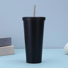 (Black) Vacuum Straw Cup,Stainless Steel Double Insulation Cup with Lid,Portable Travel Coffee Mug