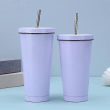 (Purple) Vacuum Straw Cup,Stainless Steel Double Insulation Cup with Lid,Portable Travel Coffee Mug