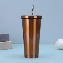 (Gold) Vacuum Straw Cup,Stainless Steel Double Insulation Cup with Lid,Portable Travel Coffee Mug