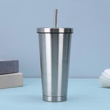 (Sliver) Vacuum Straw Cup,Stainless Steel Double Insulation Cup with Lid,Portable Travel Coffee Mug