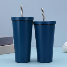 (Dark Blue) Vacuum Straw Cup,Stainless Steel Double Insulation Cup with Lid,Portable Travel Coffee Mug