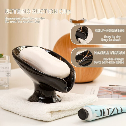 Ceramic Soap Dish with Automatic Drainage, Leaf Shape Design for Bathroom and Kitchen 1