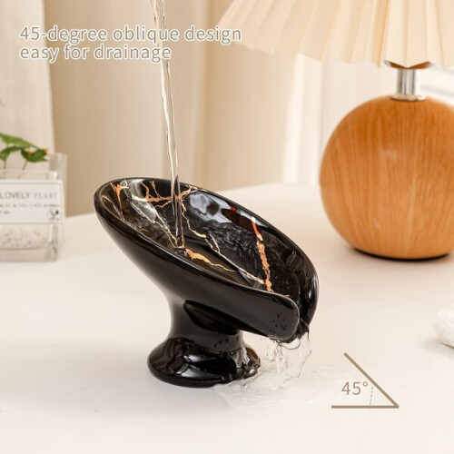 Ceramic Soap Dish with Automatic Drainage, Leaf Shape Design for Bathroom and Kitchen 2