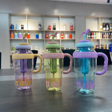 (B) Large Capacity Water Cup Summer Cup Iced Coffee And Teas Gym Sports Water Bottle Straw Cup 1200ml Water Cup Vintage Milk Glass Cups