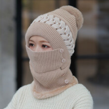 (Khaki) Women\'s Knitted Beanie Hat with Scarf & Earmuffs