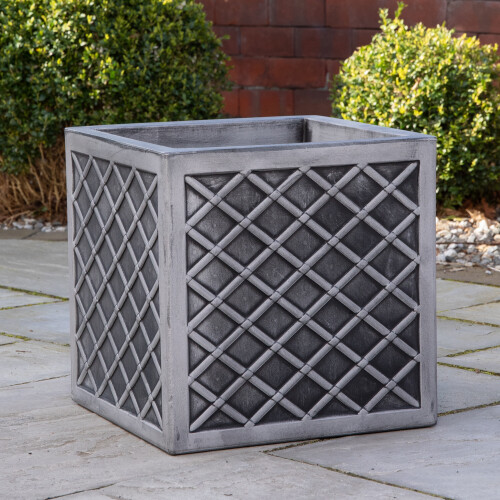Samuel Alexander 39cm Large Square Plastic Pewter Effect Grey Garden Patio Planter
