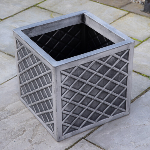Samuel Alexander 39cm Large Square Plastic Pewter Effect Grey Garden Patio Planter 2