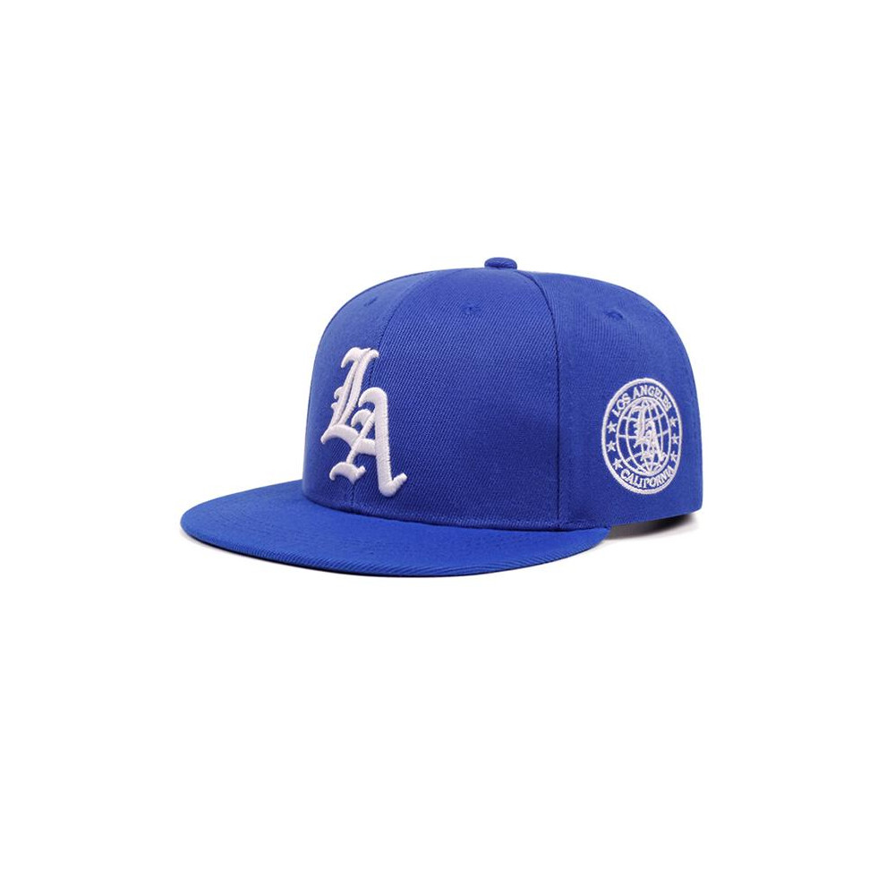 (Blue, one-size) Fashion Trend New Flat brimmed Hat LA Letter Side Earth Embroidery Personalized Street Pop Hip Hop Hat Outdoor Leis-image-OPC-PSG9VMR-NEW