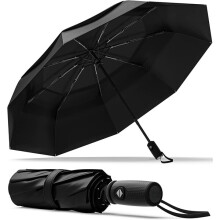 Parapluie coupe-vent pour homme, double aération, 8 baleines en fibre de verre, parapluie de voyage compact automatique, noir
