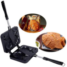 Gaufrier en forme de poisson, poêle antiadhésive double face en alliage pour la préparation de desserts maison, format compact et portable