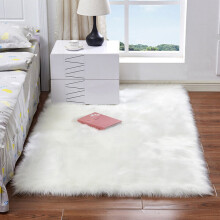 Faux Fur Rug 60x120cm White Rectangular Polyester Fibre Carpet for Living Room Coffee Table Accent