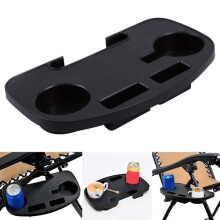 Portabicchieri per sdraio, campeggio, spiaggia, giardino; portabevande e snack in plastica nera con scomparti per carte.