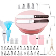 Cake Decorating Kit, 62-Piece Set with Stainless Steel Tools, Pink/Blue/Purple, ABS Wood Baking Supplies