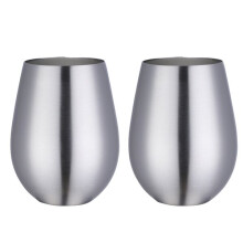 Copos de Vinho Sem Pé de Aço Inoxidável em Pacote de 2, Design de Metal Escovado de Parede Única para Casa e Camping