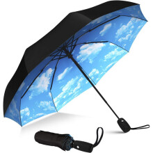 Folding Umbrella Windproof Rainproof Compact Portable with 9 Fibreglass Ribs, Double Vented Canopy and Teflon Coating for Adults Children