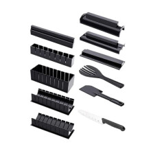 Sushi Making Kit with 8 Moulds Knife, 11-Piece Home DIY Set, Black Food-Grade Plastic and Metal Tools