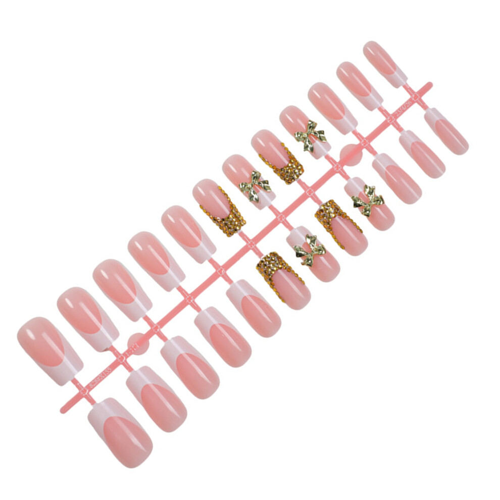 Dcph-Clothing 24Pcs Pink Fake Nails, White Tip, Party & Daily Wear