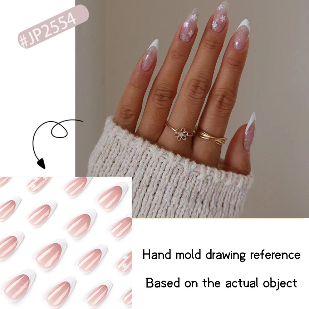 Phui-Pet-Supplies (Jelly Glue Model) White Flower Almond Fake Nails, Non-Toxic
