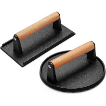 Burgerpresse aus Gusseisen, rund, 17,5 cm Durchmesser, mit Holzgriff für Blackstone