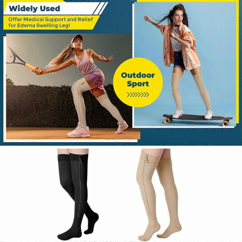 Calze a compressione con cerniera per uomo e donna, resistenti, in nylon, ideali per sport e viaggi. 2