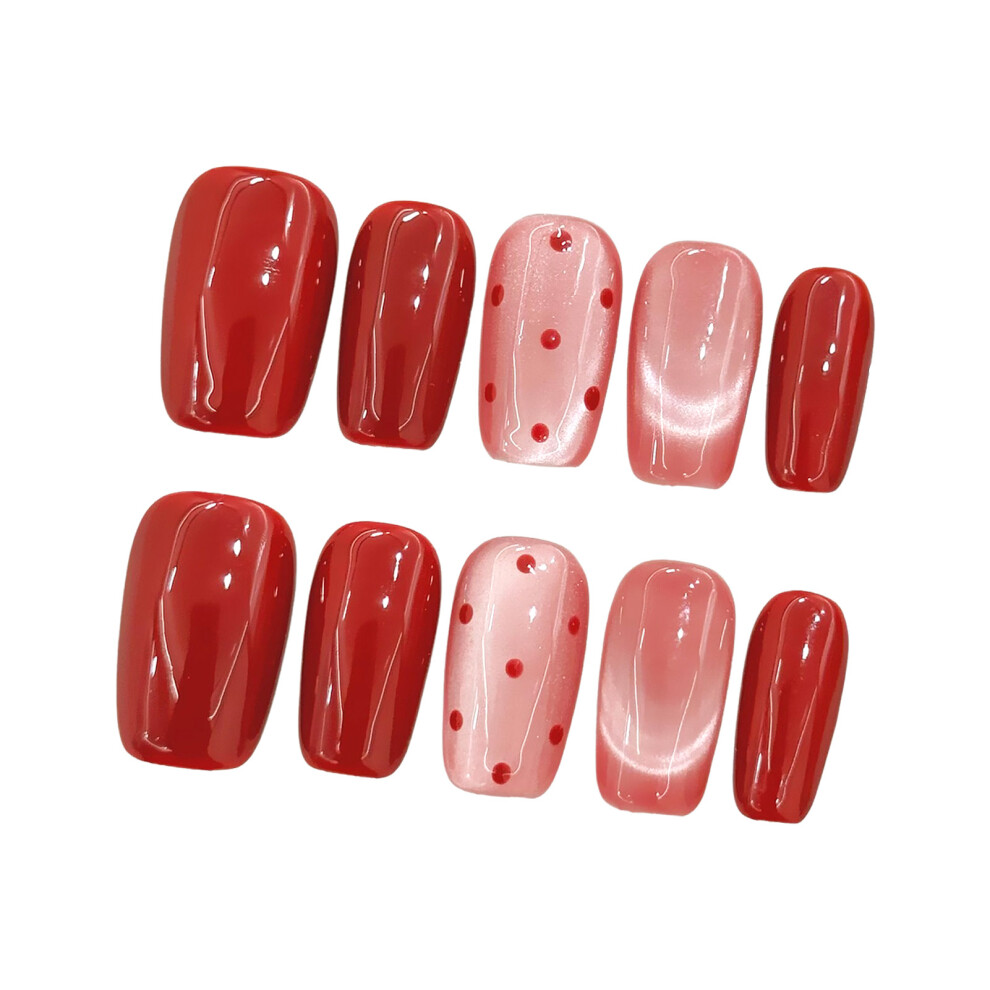 Dachuang Beauty (Xs) 10Pcs Polka Dot Cat Eye Press-On Nails For Women