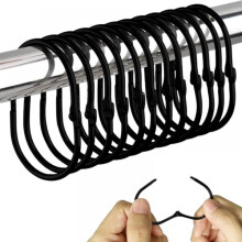 Shower Curtain Hooks, Metal 12 Pack Black Waterproof Rustproof Bathroom Accessories for Most Rods, Clamp-on Closed Loop Design
