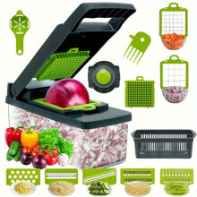 14-Piece Stainless Steel Vegetable Chopper with Container, 14-in-1 Kitchen Tool Set for Slicing, Dicing, Grating and Shredding
