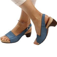 (Dark Blue, 41) Women\'s Summer Heeled Sandals Peep Toe