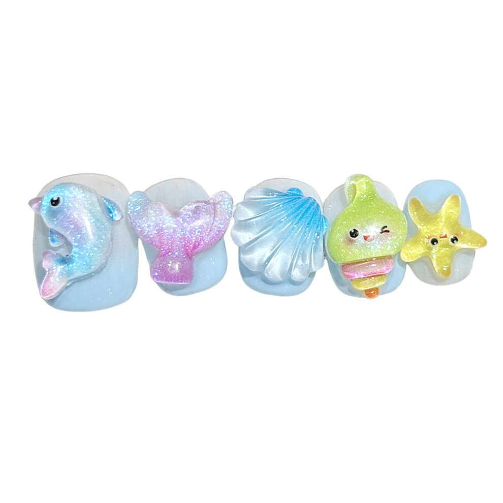 Bright-Home (S) Pink Blue Fake Nails With Cartoon Pattern No Bad Smell Environmentally Friendly For Women And Girl Nail Salon