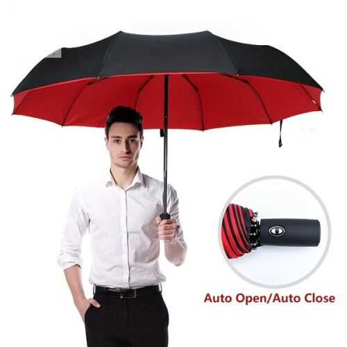 Automatic Umbrella Windproof Double Layer with One Button Open Close for Sun and Rain Protection, Large Canopy Compact Folding Design 1